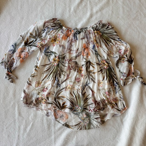 Tempo Paris Flower Print Silk Top Blouse Size M - Picture 9 of 12